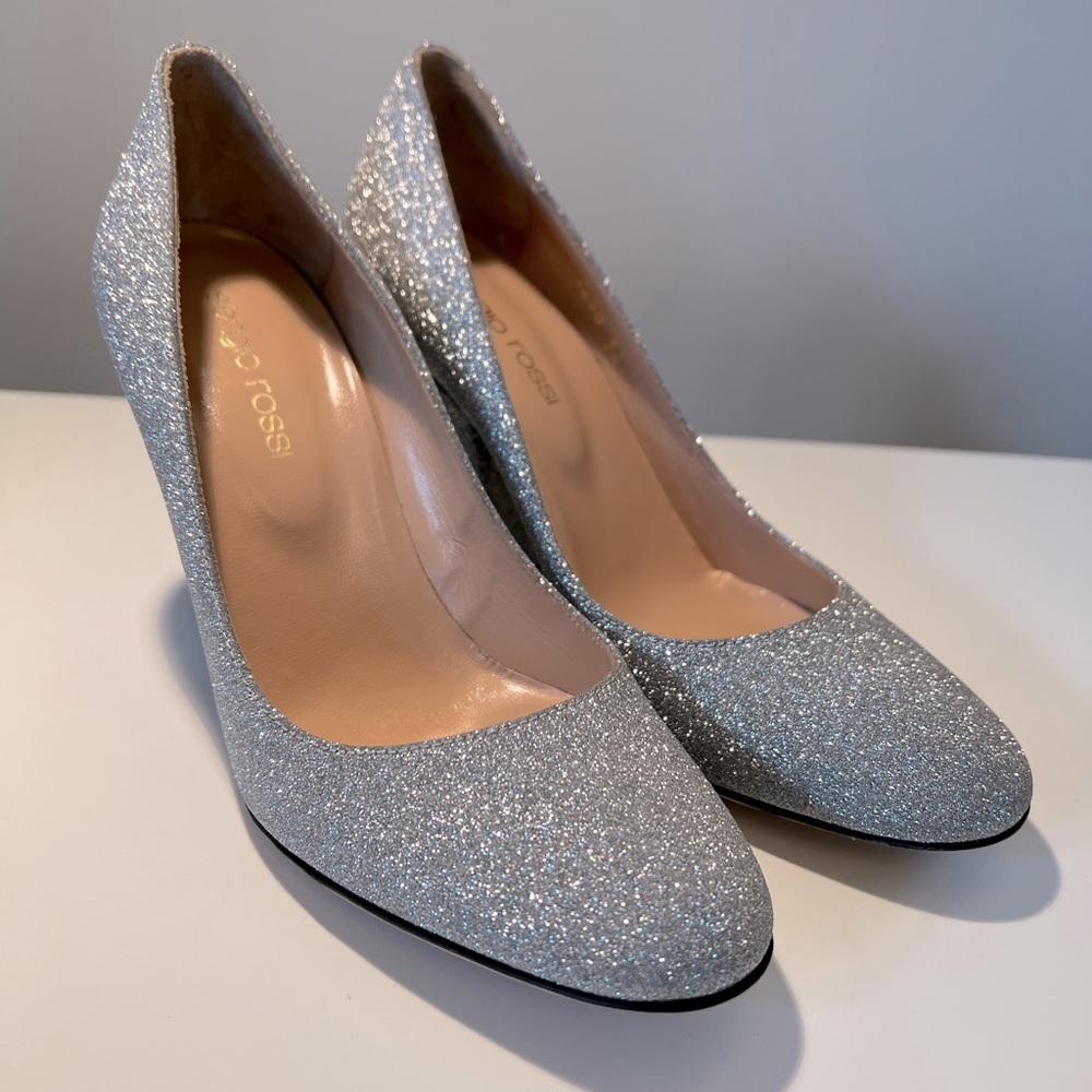 SERGIO ROSSI SILVER GLITTER SHOES SIZE 34.5 - Picture 3 of 6
